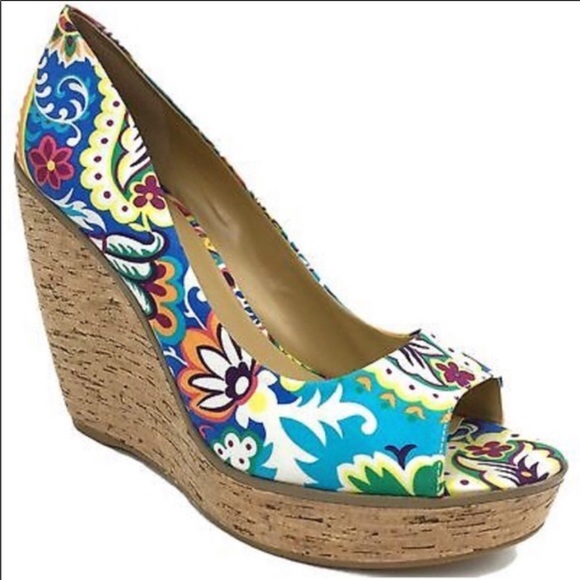 Nine West Wild Things Peep Toe Cork Wedges - NWOT! - Picture 3 of 8